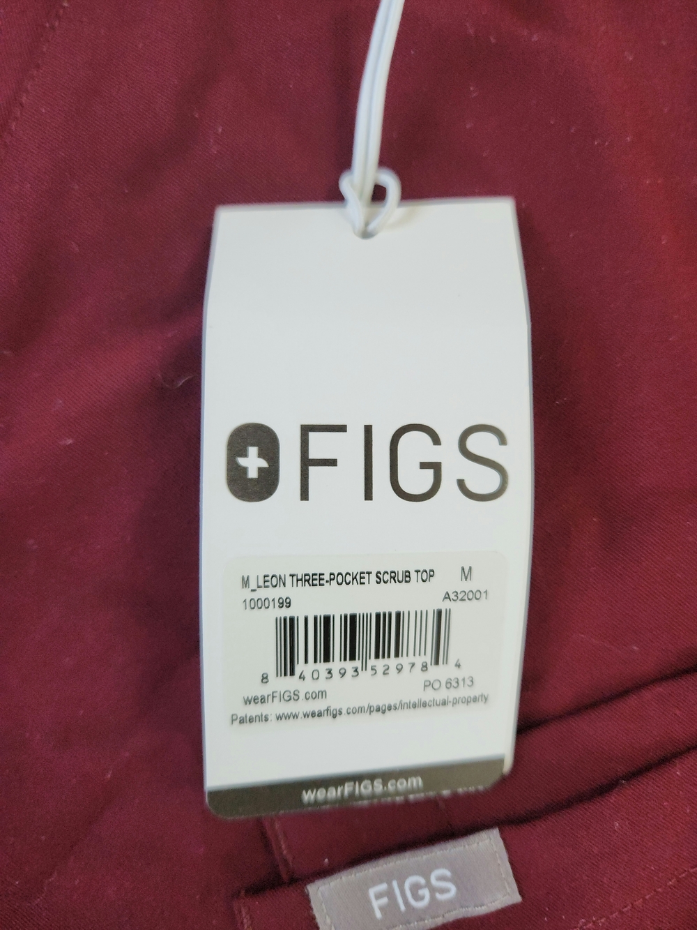 FIGS Mens Leon Three-Pocket Scrub Top - Burgundy